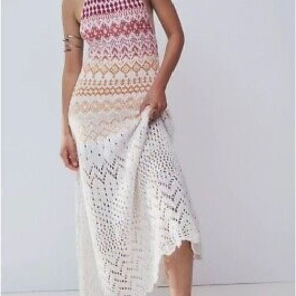 Free People Ikat Oasis Maxi Dress Halter Crochet 
Knit buckles size XS NWOT - Picture 3 of 14